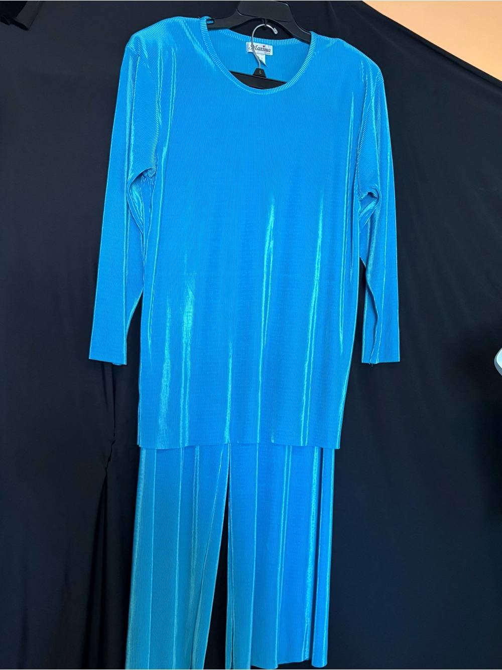 Maxima Bright Blue Wide-Leg Pants & Long Sleeve Top Set
